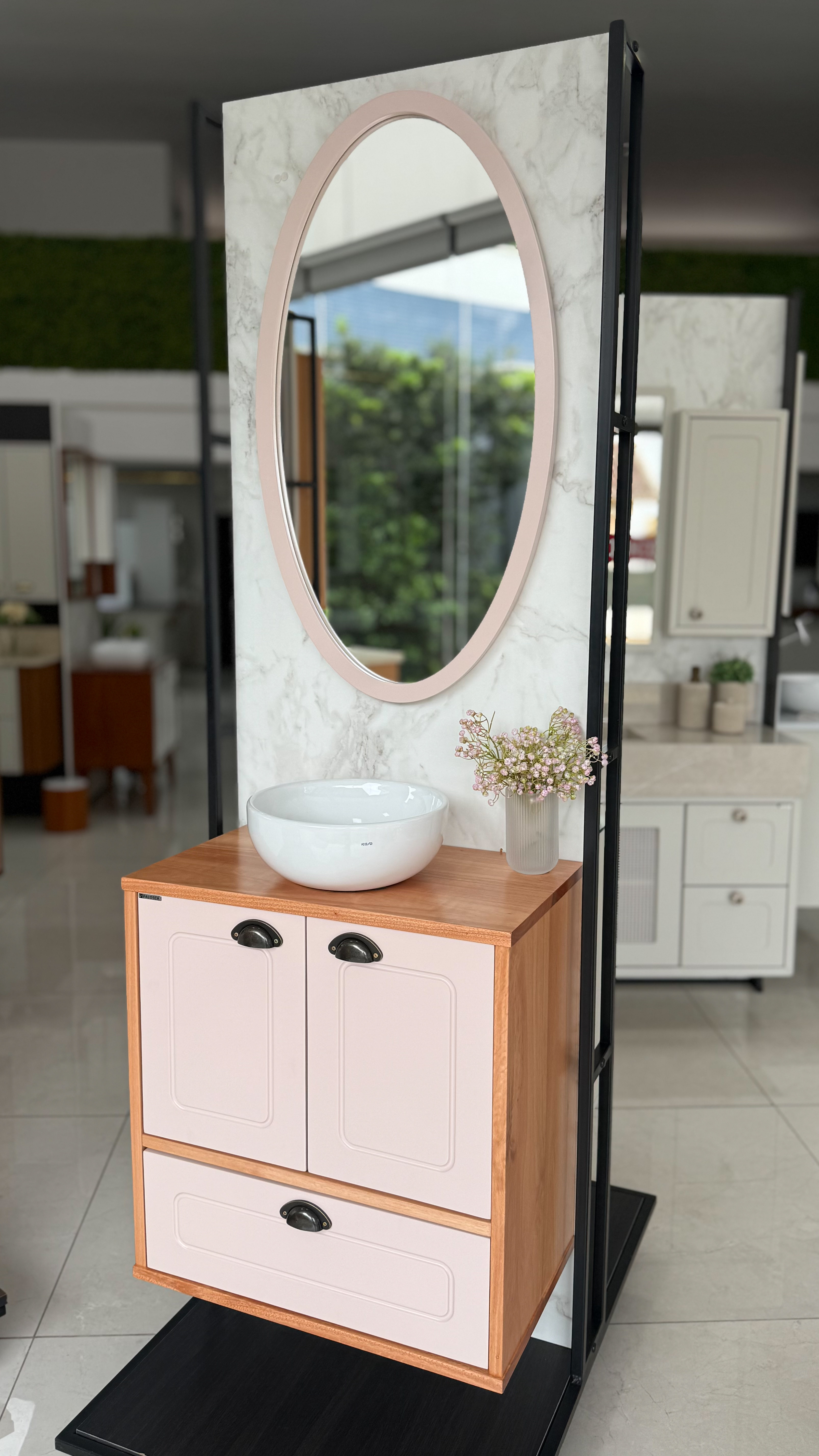 Conjunto Firenze 60 cm completo com balcão, cuba e espelheira
